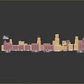 Cartoon City Scene With Colorful Buildings Central Green Square Trees And Fountains