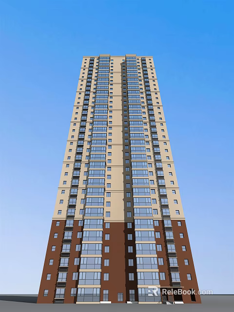 Modern High Rise Residential Building With Beige And Brown Exterior And Large Windows 3d model 