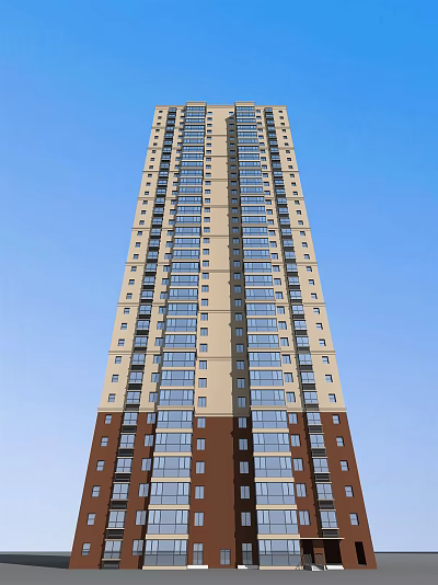 Modern High Rise Residential Building With Beige And Brown Exterior And Large Windows 3d model