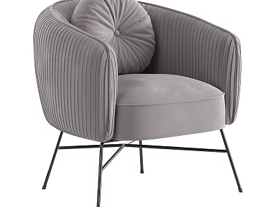 Elegant Grey Velvet Single Sofa With Pleated Design And Metal Legs 3d model