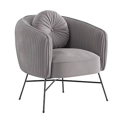 Elegant Grey Velvet Single Sofa With Pleated Design And Metal Legs 3d model