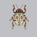 Decorative Beetle Figurine With Colorful Enamel Patterns Red Green Floral Designs And Golden Legs