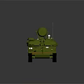 Green Military Tank With Long Gun Barrel Radar Antenna And Metal Tracks