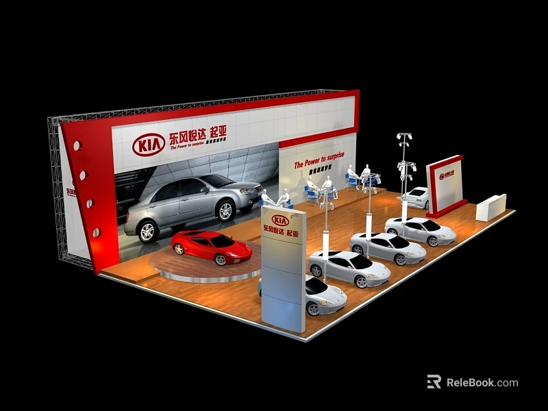 KIA Car Exhibition Booth Display With Various Colored Models And Lighting Setup 3d model 