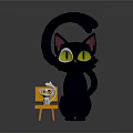 Cute Black Cat With Yellow Eyes And Pink Ears Next To Yellow Chair
