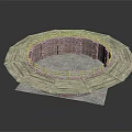 Cartoon Style Circular Arena Scene With Red Brick Walls Wooden Stands And Gray Floor