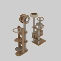 Multi Level Wooden Cat Tree with Scratching Posts Platforms Cat House and Hanging Bowls