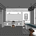 Elegant Bathroom Interior Design With White Marble Walls Double Vanity Chandelier and Bathtub