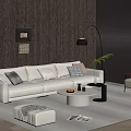 Modern White Sofa and Round Coffee Table Set with Floor Lamp Accent Chair and Wall Art