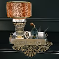 Decorative Accessories With Leopard Print Lampshade Crystal Base Perfume Bottle Silver Tray And Gold Lace