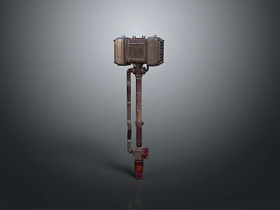 Mechanical Weapon Hammer Featuring Metal Head Wooden Handle And Red Brown Industrial Accents 3d model