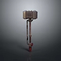 Mechanical Weapon Hammer Featuring Metal Head Wooden Handle And Red Brown Industrial Accents