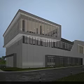 Modern Multi Storey Office Building With Glass Curtain Wall And Landscaped Lawn