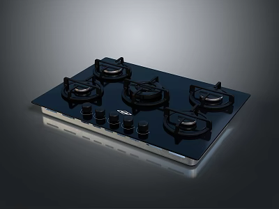 Modern Black Gas Hob With Four Burners And Control Knobs For Kitchen 3d model