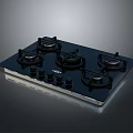 Modern Black Gas Hob With Four Burners And Control Knobs For Kitchen 3d model