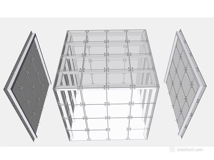 Transparent Cube Frame Structure With Side Panels Design 3d model
