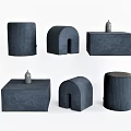 Modern Navy Blue Upholstered Sofa Stools With Various Shapes And Decorative Items