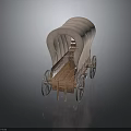 Vintage Covered Wagon With Curved Canvas Top And Wooden Wheel Structure
