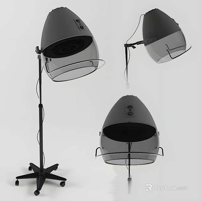 Hair Dryer Hood Stand In Gray With Transparent Design And Multiple Angles For Home Use 3d model 