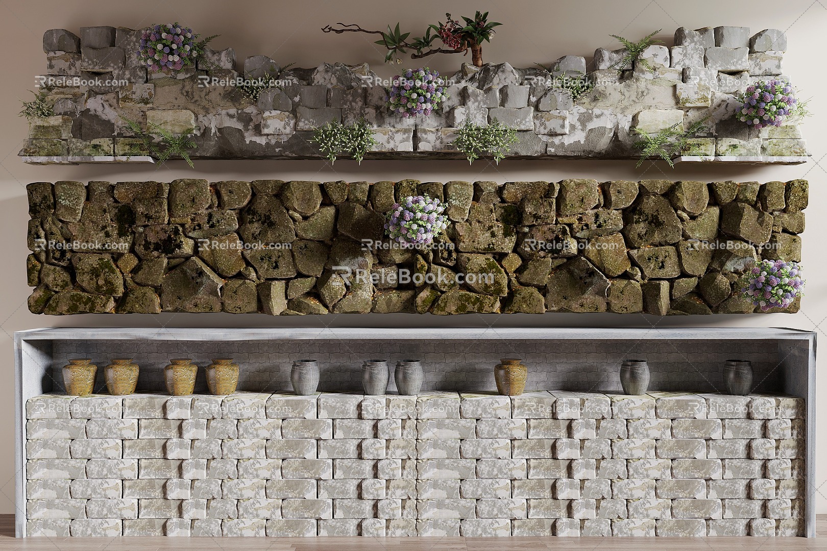 Stone low wall landscape wall village landscape wall cultural stone 3d model