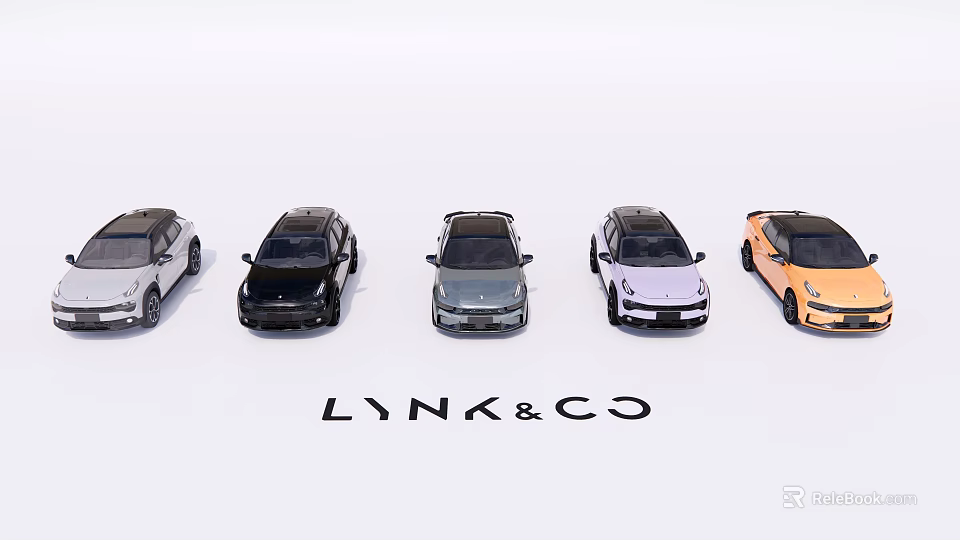 LYNK&CO Model Cars In Various Colors Arranged In A Row 3d model 