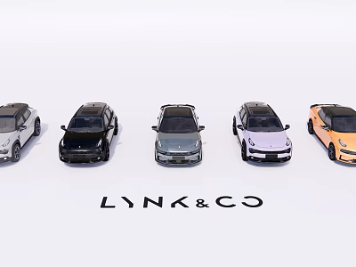LYNK&CO Model Cars In Various Colors Arranged In A Row 3d model