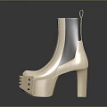 Stylish Fashion Boots with High Thick Heel Light Upper Black Panel and Layered Modern Design