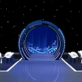 Modern Electronic Technology Stage Design With Blue Lighting And New Era Elements 3d model