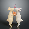 Cute White Rabbits Holding Heart Shaped Object With Floating Red Hearts Decoration