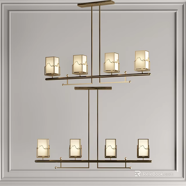 Modern Chandelier With Multiple Rectangular Shades And Double Tier Metal Frame Design 3d model