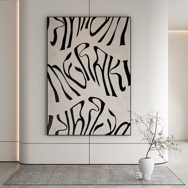 Abstract Painting In Modern Interior With Black White Patterns And Decor 3d model
