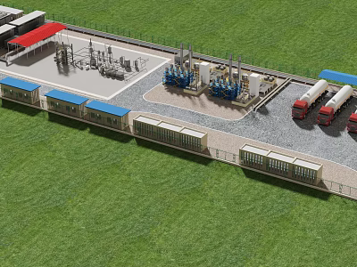 Industrial Plant With Modern Facilities Storage Tanks Pipelines Trucks And Green Lawn 3d model