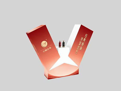 Red Activation Device Packaging Box With Small Bottles And Brand Logo 3d model