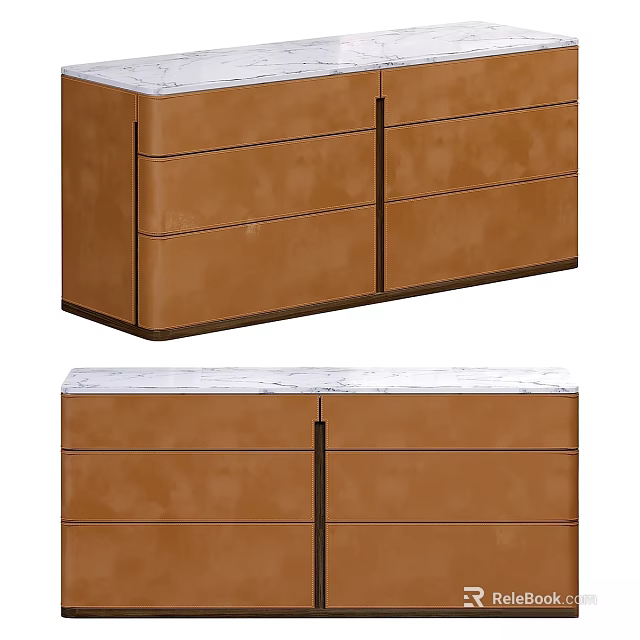 Elegant Modern Brown Storage Cabinet With Marble Top Drawers And Doors 3d model 