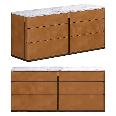 Elegant Modern Brown Storage Cabinet With Marble Top Drawers And Doors 3d model