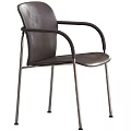 Stylish Brown Black Leather Single Chair With Modern Metal Frame Design