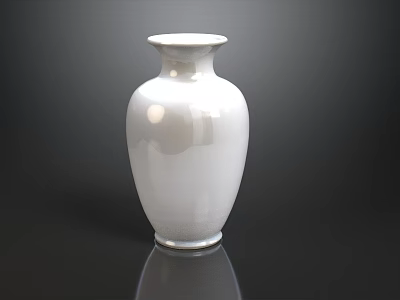 White Ceramic Vase With Fresh Flowers In Minimalist Design On Black Surface 3d model