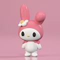 Cute Pink Ear Doll With White Flower On Head And Pink Bow
