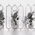 Modern Metal Room Divider with Geometric Circular Oval Frames and Palm Plants for Interior Partition