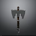 Ornate War Hammer Weapon With Red Silver Design Intricate Patterns And Crystal Base