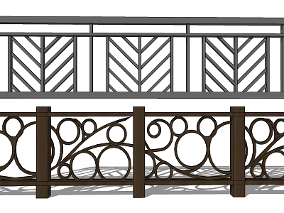 Metal And Wooden Fence Designs With Herringbone Pattern And Circular Curved Motifs 3d model