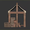 Outdoor Wooden Canopy Structure With Benches Clay Pots And Wooden Boxes