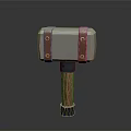3D Model of Wooden Handle Hammer With Copper Buckles And White Head