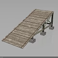 Sturdy Wooden Ramp Bridge Structure With Metal Support Frame And Concrete Bases