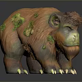 3D Artistic Bear Creature Sculpture With Orange Green Fur Moss Covered Details And Sharp Claws