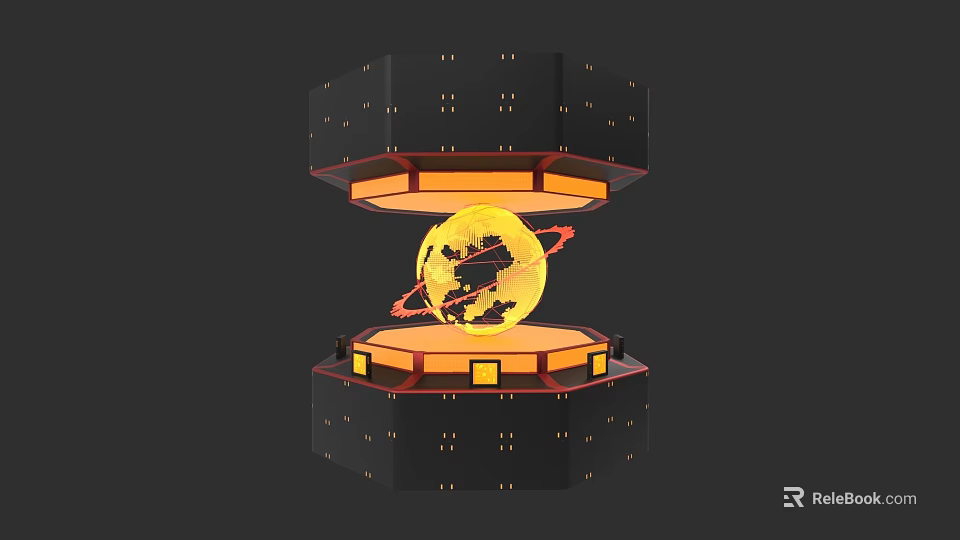 Advanced Futuristic Orbital Weapon Surrounding Earth With Circular Frame Structure 3d model 