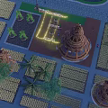Scenic Campsite With Arranged Camping Sites Central Pond Palm Trees And Conical Structures
