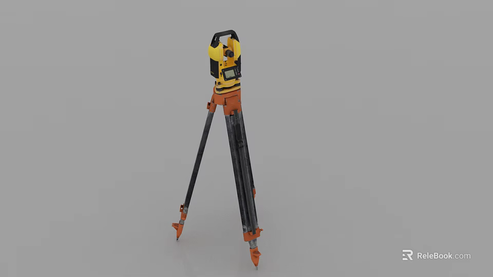 Industrial Surveying Equipment Yellow And Black Device Mounted On Orange Tripod For Precision Measurement 3d model 