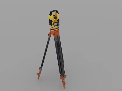 Industrial Surveying Equipment Yellow And Black Device Mounted On Orange Tripod For Precision Measurement 3d model