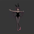 Anime Character With Rabbit Ears Purple Hair Black Bodysuit Gray Stockings And Pink Heels